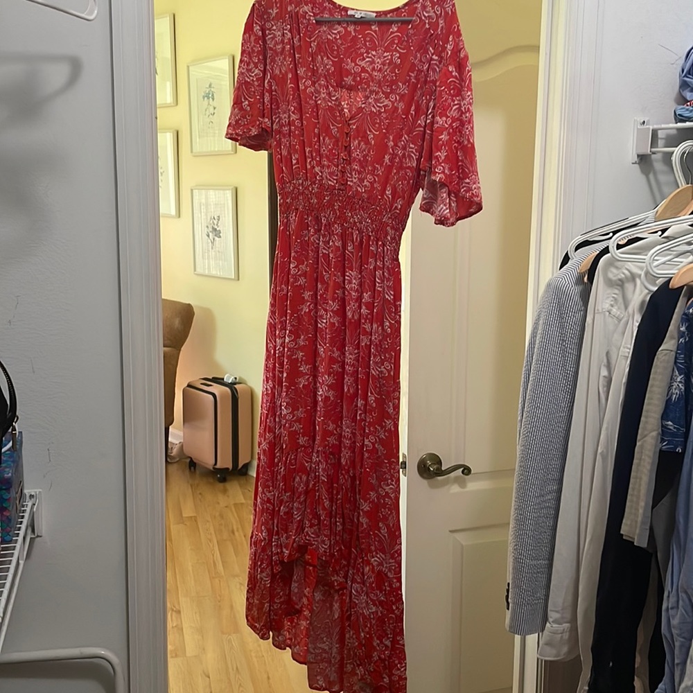 Red boho long maxi dress